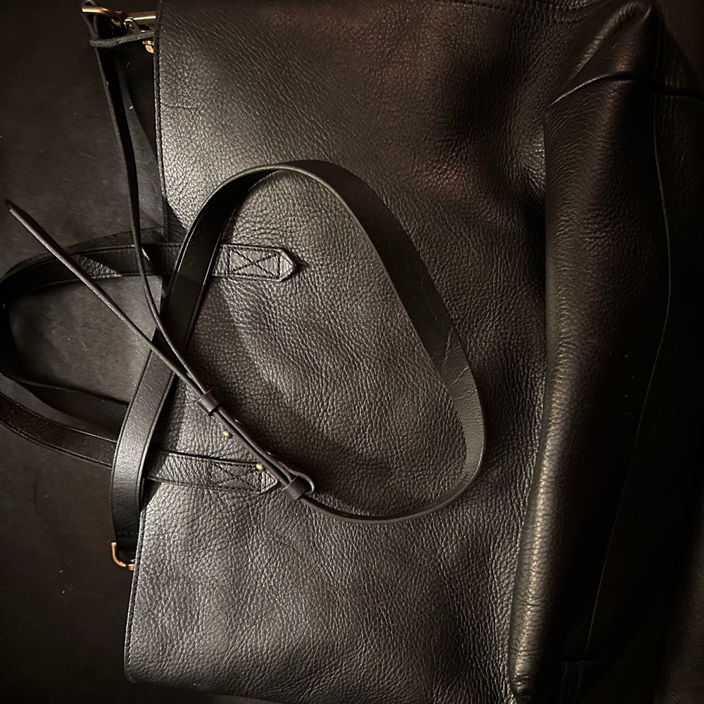J. Crew Black Leather Tote with Strap Like New! Shoulder or Tote